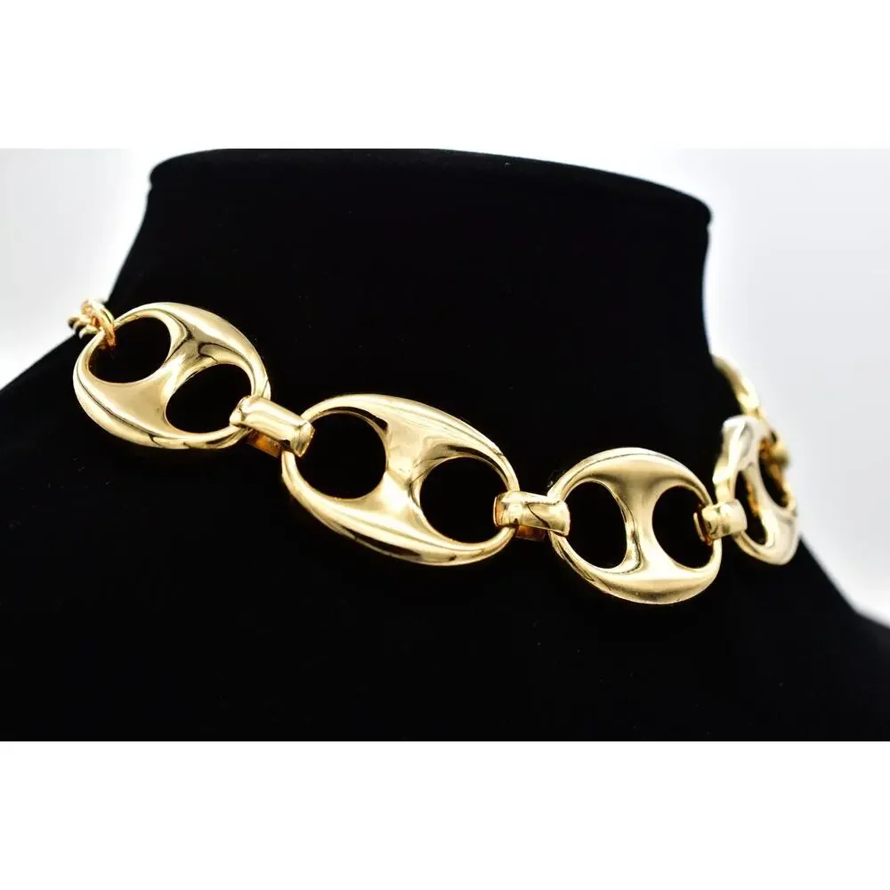 Vintage Y2K Heavy Gold Marine Link Choker Necklace Bold Chunky Wide Statement 9J